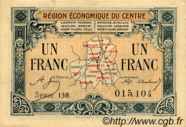 1 Franc FRANCE régionalisme et divers Région Économique Du Centre 1918 JP.040.07 TTB à SUP