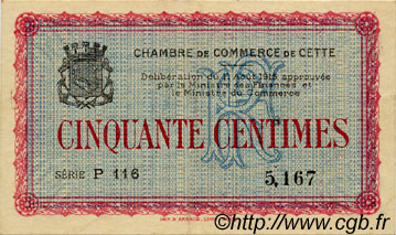 50 Centimes FRANCE regionalism and miscellaneous Cette, actuellement Sete 1915 JP.041.01 VF - XF
