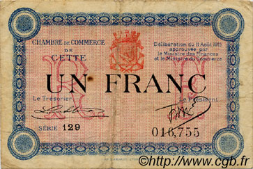 1 Franc FRANCE regionalism and various Cette, actuellement Sete 1915 JP.041.05 F