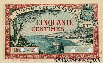 50 Centimes Spécimen FRANCE regionalismo y varios Cette, actuellement Sete 1922 JP.041.20 SC a FDC