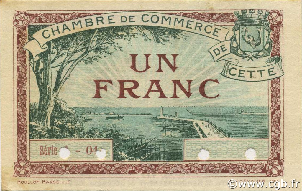 1 Franc Spécimen FRANCE regionalismo y varios Cette, actuellement Sete 1922 JP.041.23 SC a FDC