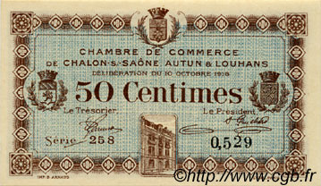50 Centimes FRANCE regionalism and miscellaneous Châlon-Sur-Saône, Autun et Louhans 1916 JP.042.08 AU+