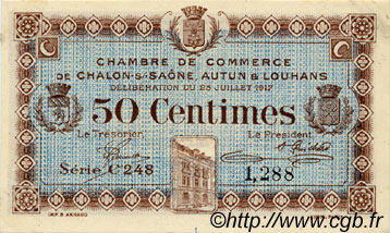 50 Centimes FRANCE regionalismo y varios Châlon-Sur-Saône, Autun et Louhans 1917 JP.042.12 MBC a EBC