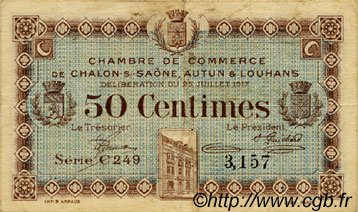 50 Centimes FRANCE régionalisme et divers Châlon-Sur-Saône, Autun et Louhans 1917 JP.042.12 TB