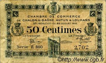 50 Centimes FRANCE régionalisme et divers Châlon-Sur-Saône, Autun et Louhans 1919 JP.042.20 TB