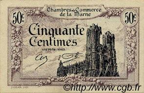 50 Centimes FRANCE regionalism and various Chalons, Reims, Épernay 1922 JP.043.01 VF - XF