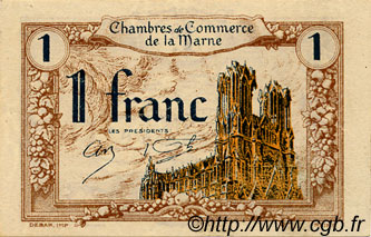 1 Franc FRANCE Regionalismus und verschiedenen Chalons, Reims, Épernay 1922 JP.043.02 fST to ST