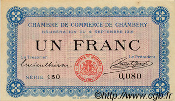 1 Franc FRANCE regionalism and various Chambéry 1915 JP.044.01 VF - XF