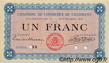 1 Franc Spécimen FRANCE regionalism and various Chambéry 1915 JP.044.03 AU+