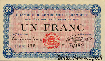 1 Franc FRANCE Regionalismus und verschiedenen Chambéry 1916 JP.044.05 SS to VZ