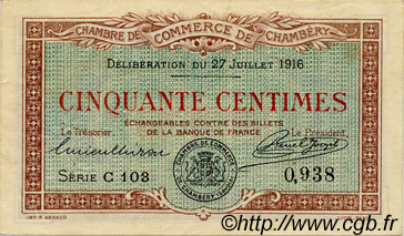 50 Centimes FRANCE regionalism and miscellaneous Chambéry 1916 JP.044.07 VF - XF