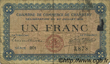 1 Franc FRANCE régionalisme et divers Chambéry 1916 JP.044.09 TB