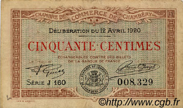 50 Centimes FRANCE régionalisme et divers Chambéry 1920 JP.044.11 TB