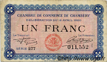 1 Franc FRANCE regionalismo y varios Chambéry 1920 JP.044.14 BC