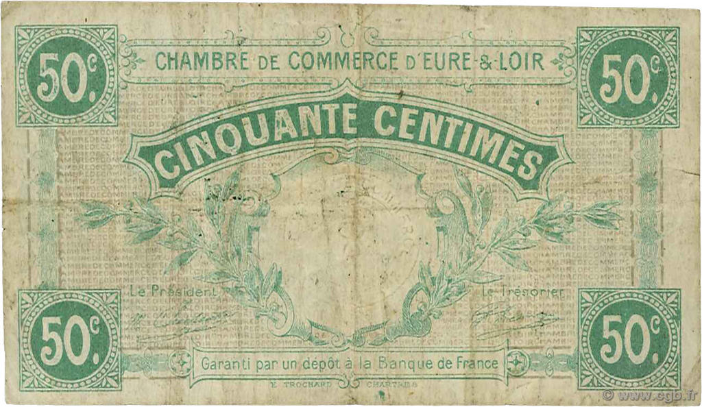 50 Centimes FRANCE Regionalismus und verschiedenen Chartres 1915 JP.045.01 S
