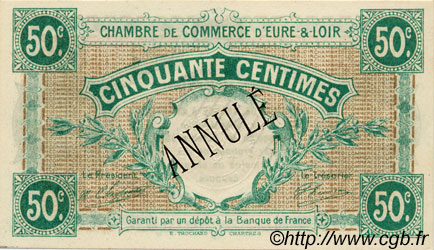 50 Centimes Annulé FRANCE Regionalismus und verschiedenen Chartres 1915 JP.045.02 fST to ST