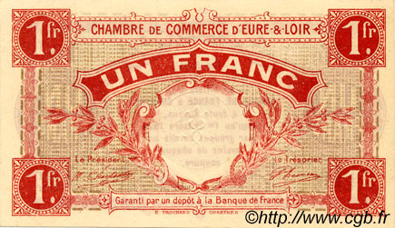 1 Franc FRANCE regionalism and various Chartres 1915 JP.045.03 AU+