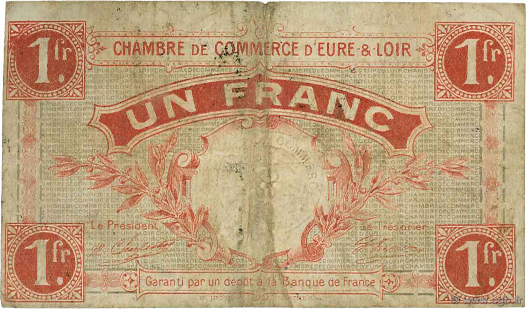 1 Franc FRANCE regionalismo y varios Chartres 1915 JP.045.03 BC