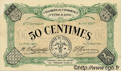 50 Centimes FRANCE regionalism and various Chartres 1917 JP.045.05 AU+