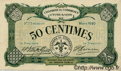 50 Centimes FRANCE regionalism and miscellaneous Chartres 1920 JP.045.09 VF - XF