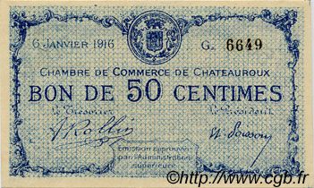 50 Centimes FRANCE regionalismo e varie Chateauroux 1916 JP.046.14 BB to SPL