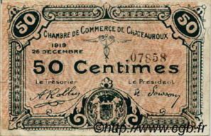 50 Centimes FRANCE regionalismo e varie Chateauroux 1919 JP.046.20 BB to SPL