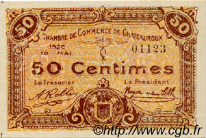 50 Centimes FRANCE regionalism and various Chateauroux 1920 JP.046.22 AU+