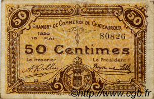 50 Centimes FRANCE Regionalismus und verschiedenen Chateauroux 1920 JP.046.22 S
