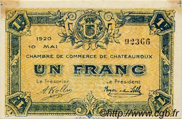 1 Franc FRANCE Regionalismus und verschiedenen Chateauroux 1920 JP.046.23 SS to VZ