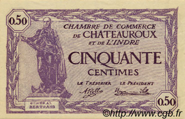 50 Centimes FRANCE regionalismo y varios Chateauroux 1920 JP.046.24 SC a FDC