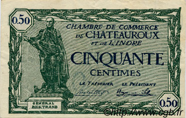 50 Centimes FRANCE regionalismo y varios Chateauroux 1922 JP.046.28 MBC a EBC