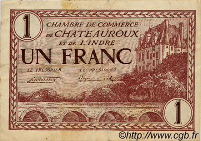 1 Franc  FRANCE régionalisme et divers Chateauroux 1922 JP.046.30 TB