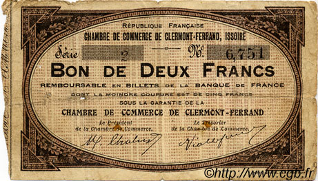 2 Francs FRANCE régionalisme et divers Clermont-Ferrand, Issoire 1918 JP.048.02 TB