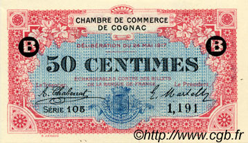 50 Centimes FRANCE regionalismo y varios Cognac 1917 JP.049.05 SC a FDC
