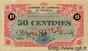 50 Centimes Annulé FRANCE regionalismo e varie Cognac 1917 JP.049.06 BB to SPL
