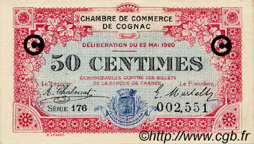 50 Centimes FRANCE Regionalismus und verschiedenen Cognac 1920 JP.049.09 SS to VZ