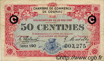 50 Centimes  FRANCE régionalisme et divers Cognac 1920 JP.049.09 TB