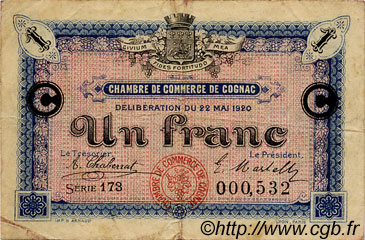 1 Franc FRANCE régionalisme et divers Cognac 1920 JP.049.10 TB