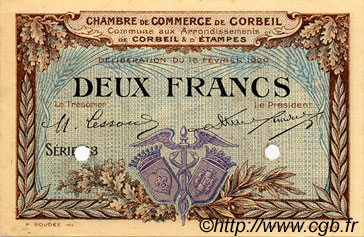 2 Francs Spécimen FRANCE regionalismo y varios Corbeil 1920 JP.050.06 SC a FDC