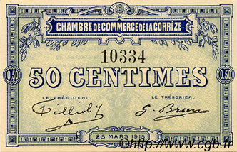 50 Centimes FRANCE regionalismo e varie Corrèze 1915 JP.051.01 AU a FDC