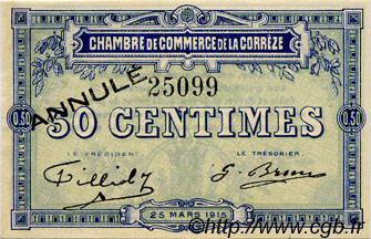 50 Centimes Annulé FRANCE regionalismo e varie Corrèze 1915 JP.051.02 BB to SPL