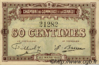 50 Centimes FRANCE regionalismo e varie Corrèze 1915 JP.051.04 BB to SPL