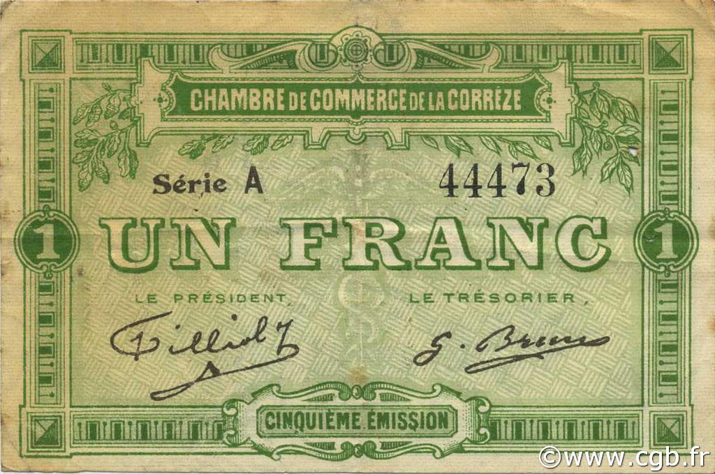1 Franc FRANCE régionalisme et divers Corrèze 1915 JP.051.12 TB