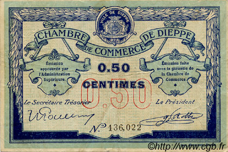 50 Centimes FRANCE Regionalismus und verschiedenen Dieppe 1918 JP.052.01 S