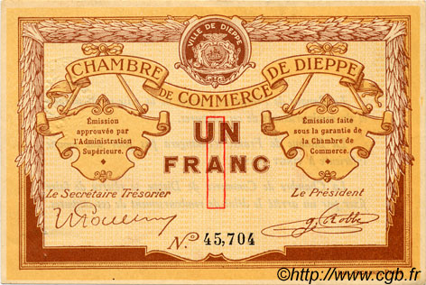 1 Franc FRANCE Regionalismus und verschiedenen Dieppe 1918 JP.052.04 SS to VZ