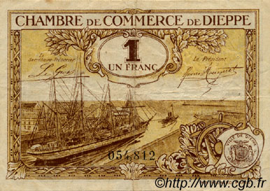1 Franc FRANCE régionalisme et divers Dieppe 1920 JP.052.16 TTB à SUP
