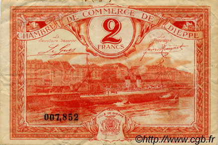 2 Francs FRANCE régionalisme et divers Dieppe 1920 JP.052.19 TB