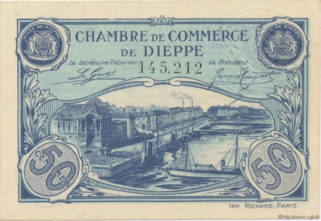 50 Centimes FRANCE regionalismo e varie Dieppe 1920 JP.052.22 AU a FDC