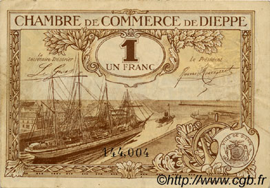 1 Franc FRANCE Regionalismus und verschiedenen Dieppe 1920 JP.052.24 SS to VZ