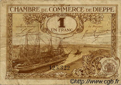 1 Franc FRANCE regionalism and miscellaneous Dieppe 1920 JP.052.24 F
